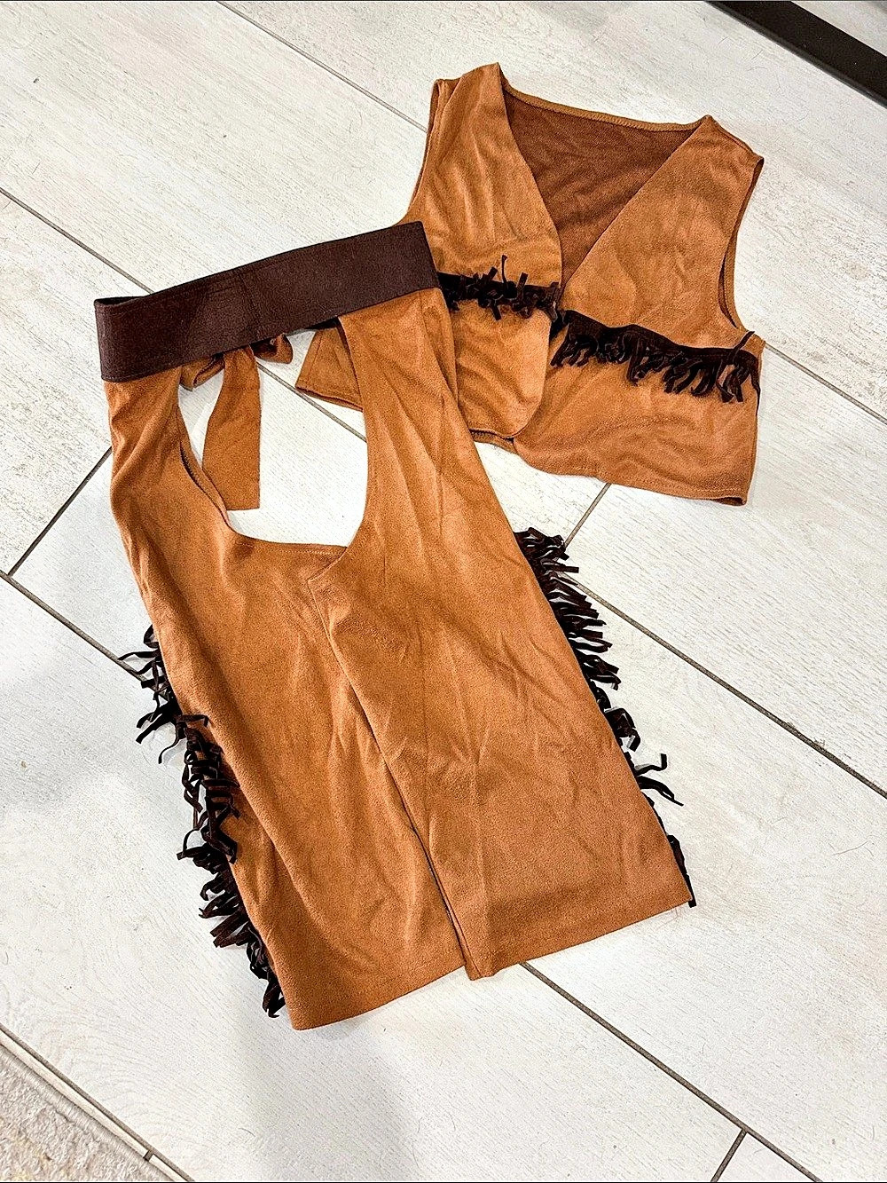 Brown Fringe Costume Vest and pants 3/4t